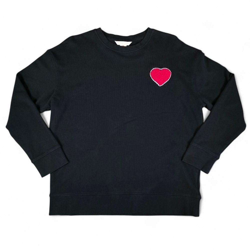 Shiraleah Black Crewneck Sweatshirt Red Beaded Heart Valentines Day Women Medium
